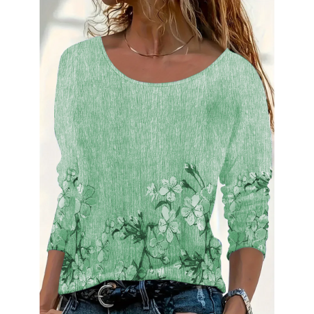 Women Floral Long Sleeve Tee T-shirt Crew Neck Printing Casual Spring/Fall Graphic Tee Top