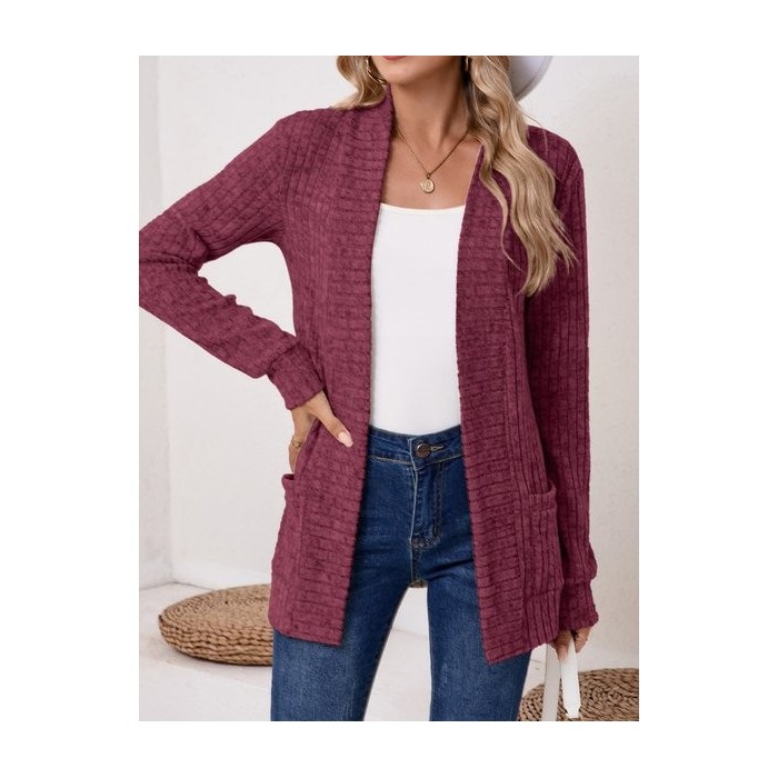 Women Plain Spring/Fall Cover-up Vintage Split Joint Lightweight Cardigan