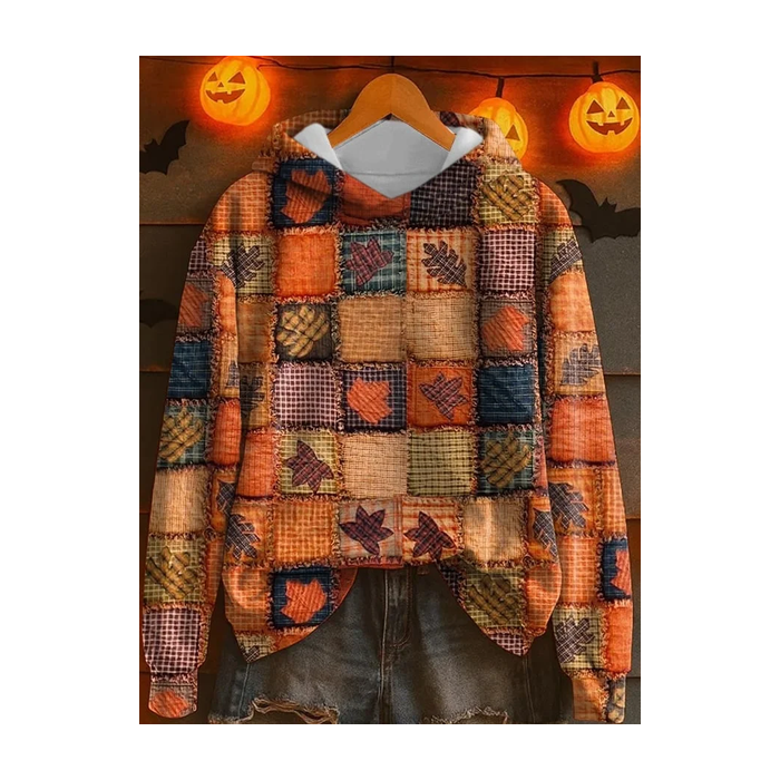 Women Halloween Maple Leaf Print Spring/Fall Long Sleeve Casual Festival Hoodie