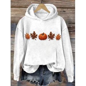 Women Halloween Pumpkin Maple Leaf Spring/Fall Printing Long Sleeve Casual Daily Hoodie