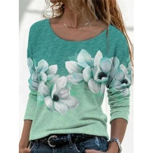 Women Floral Long Sleeve Tee T-shirt Crew Neck Printing Casual Spring/Fall Graphic Tee Top