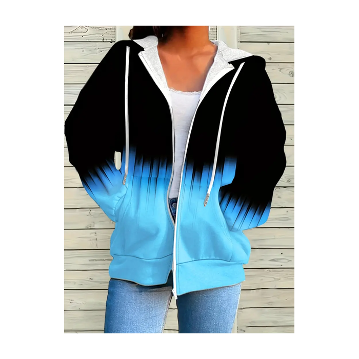 Women Spring/Fall Outerwear Casual Printing Abstract Long Sleeve Hoodie Jacket