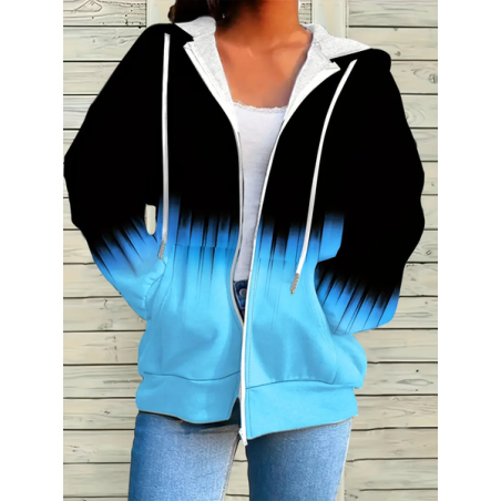 Women Spring/Fall Outerwear Casual Printing Abstract Long Sleeve Hoodie Jacket