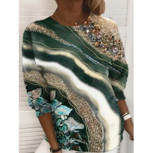 Women Abstract Crew Neck Printing Casual Spring/Fall Long Sleeve Sweatshirt