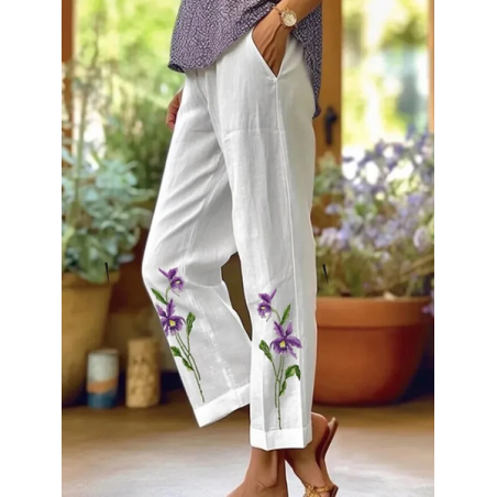Women Floral Long Pants Casual Spring/Fall Trousers