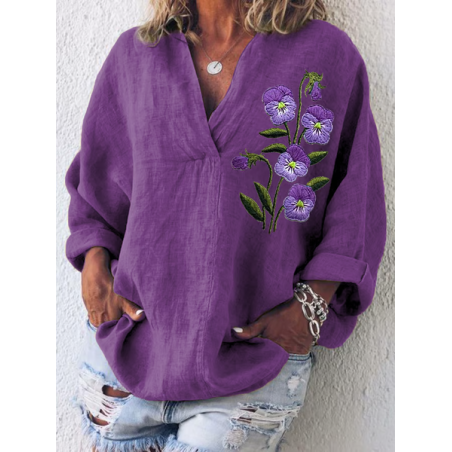 Women Floral Long Sleeve Shirt Spring/Fall Printing Shawl Collar Daily Casual Top