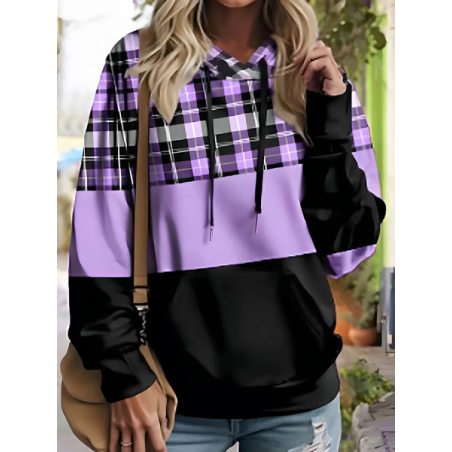 Women Plaid Spring/Fall Printing Long Sleeve Casual Daily Hoodie