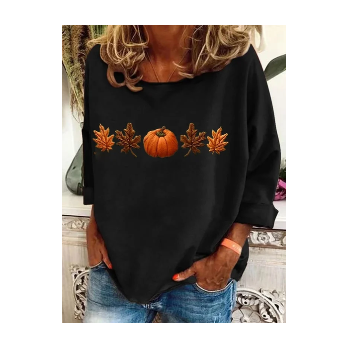 Women Halloween Maple Leaf Long Sleeve Tee T-shirt Crew Neck Printing Casual Spring/Fall Graphic Tee Top