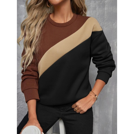 Women Multicolor Block Crew Neck Printing Casual Spring/Fall Long Sleeve Sweatshirt
