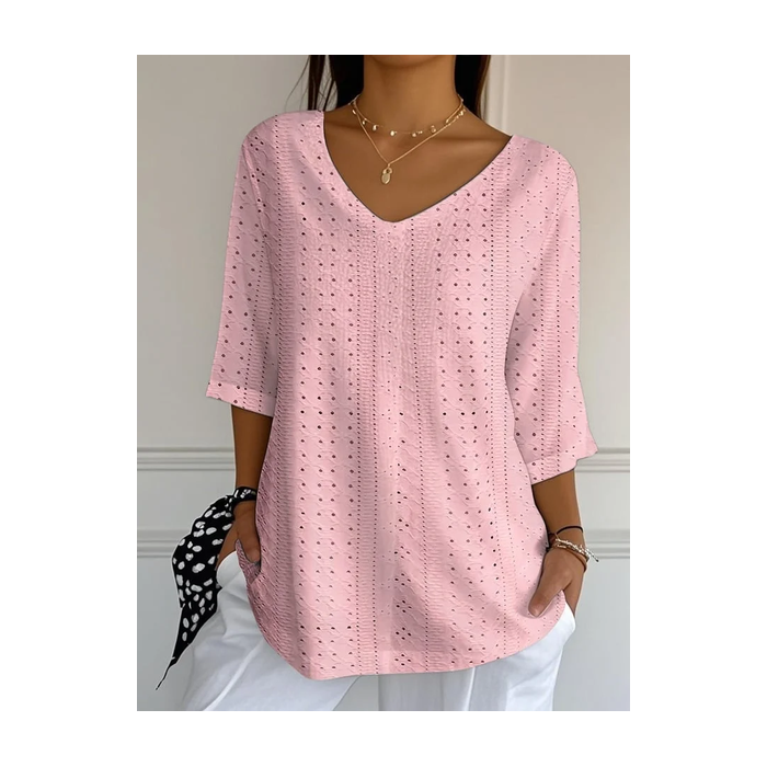 Women Abstract Three Quarter Sleeve Tee T-shirt V Neck Printing Casual Spring/Fall Graphic Tee Top