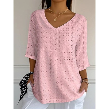 Women Abstract Three Quarter Sleeve Tee T-shirt V Neck Printing Casual Spring/Fall Graphic Tee Top