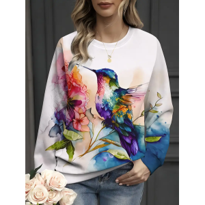 Women Bird Crew Neck Printing Casual Spring/Fall Long Sleeve Sweatshirt