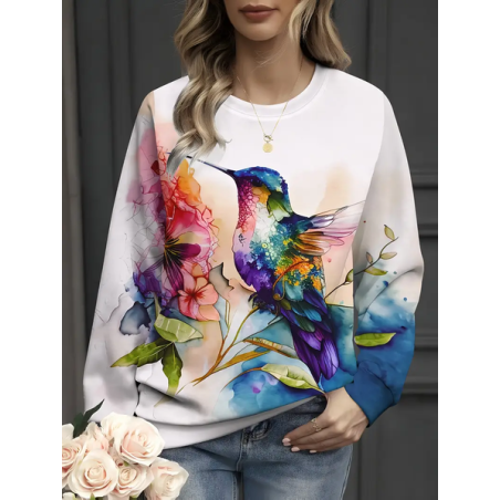 Women Bird Crew Neck Printing Casual Spring/Fall Long Sleeve Sweatshirt