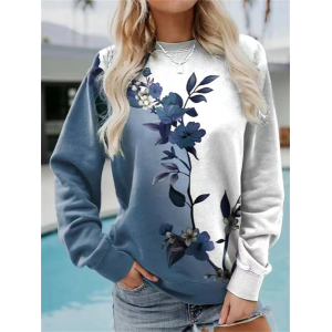 Women Floral Crew Neck Printing Casual Spring/Fall Long Sleeve Sweatshirt