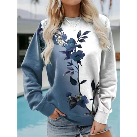 Women Floral Crew Neck Printing Casual Spring/Fall Long Sleeve Sweatshirt