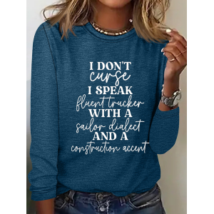 Women Text Letters Long Sleeve Blouse Spring/Fall Crew Neck Daily Casual Top