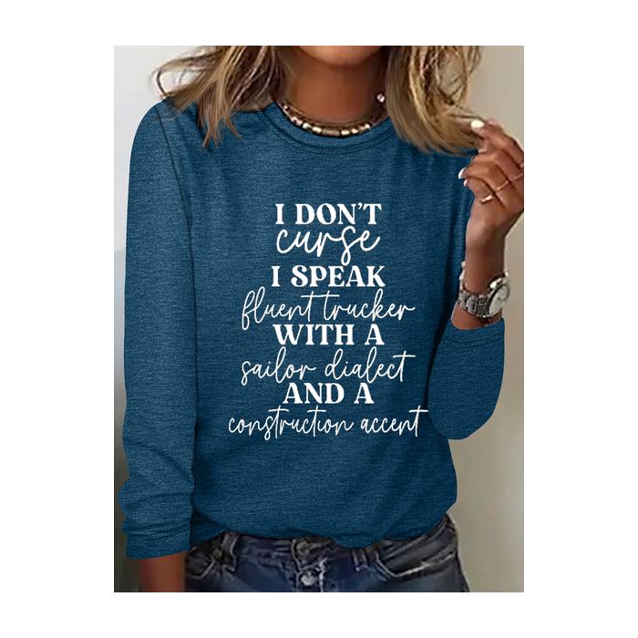 Women Text Letters Long Sleeve Blouse Spring/Fall Crew Neck Daily Casual Top