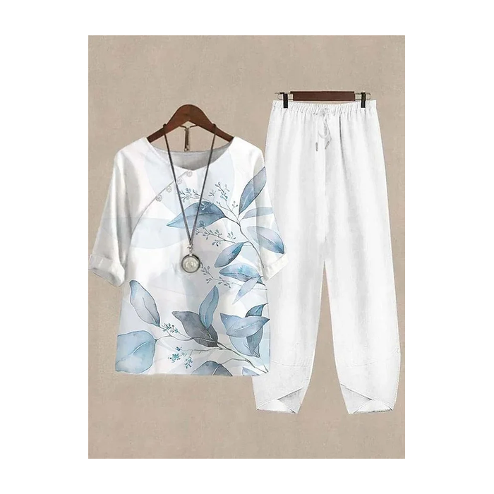 Women Floral Printing Two-Piece Set Daily Half Sleeve Casual Summer Top With Pants Matching Set