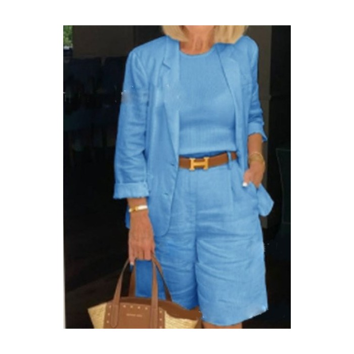 Women Plain Split Joint Two-Piece Set Daily Long Sleeve Casual Spring/Fall Top With Pants Matching Set