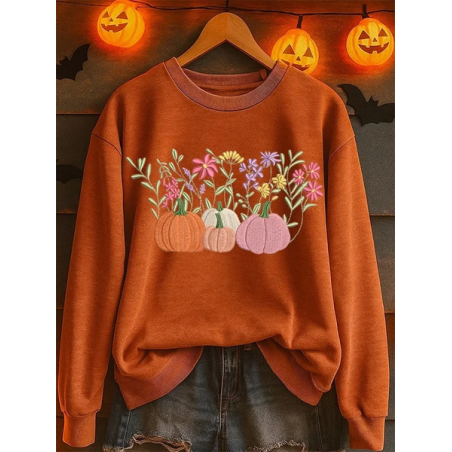 Women Floral Crew Neck Printing Casual Spring/Fall Long Sleeve Sweatshirt