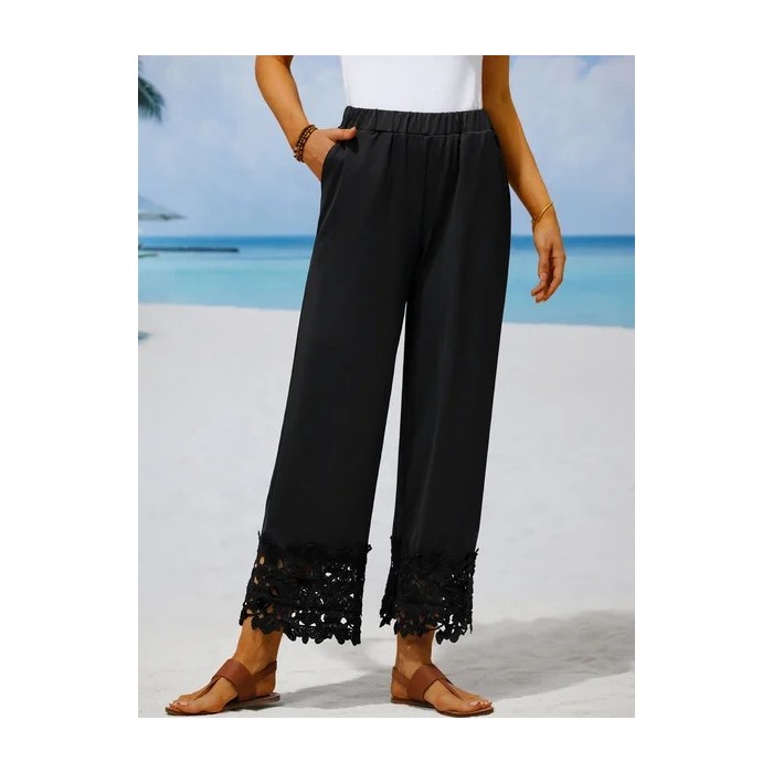 JFN Plain Autumn Urban Lace Straight Flowy Pants