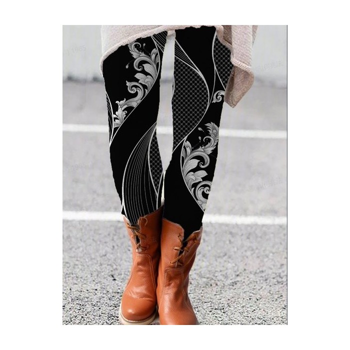 Women's Casual Geometric Jersey All Season Long Leggings