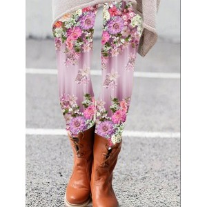 Women's Casual Floral Jersey All Season Long Leggings
