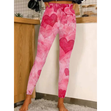 Women's Valentine Day High Waist Cute Heart Print Stretch Legging