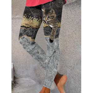 Women's Casual Cat Jersey All Season Long Leggings