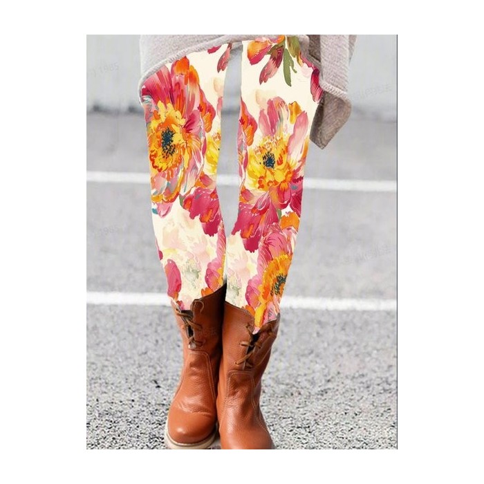 Women's Casual Floral Jersey All Season Long Leggings