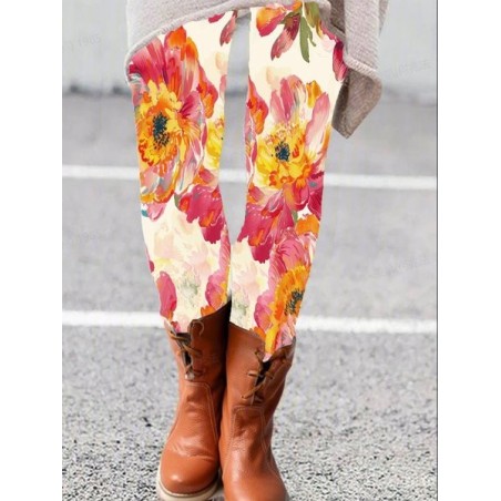 Women's Casual Floral Jersey All Season Long Leggings