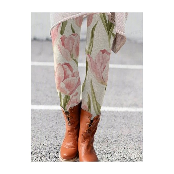Women's Casual Floral Jersey All Season Long Leggings