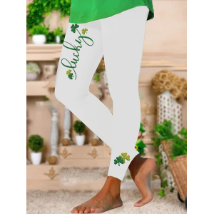 Women's Casual Text Letters Jersey St. Patrick's Day Floral Long Leggings