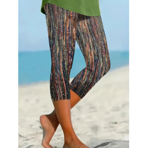Women's Trousers Elastic Waist Legging Daily Going Out Casual Printing Abstract Stripes Summer Pants