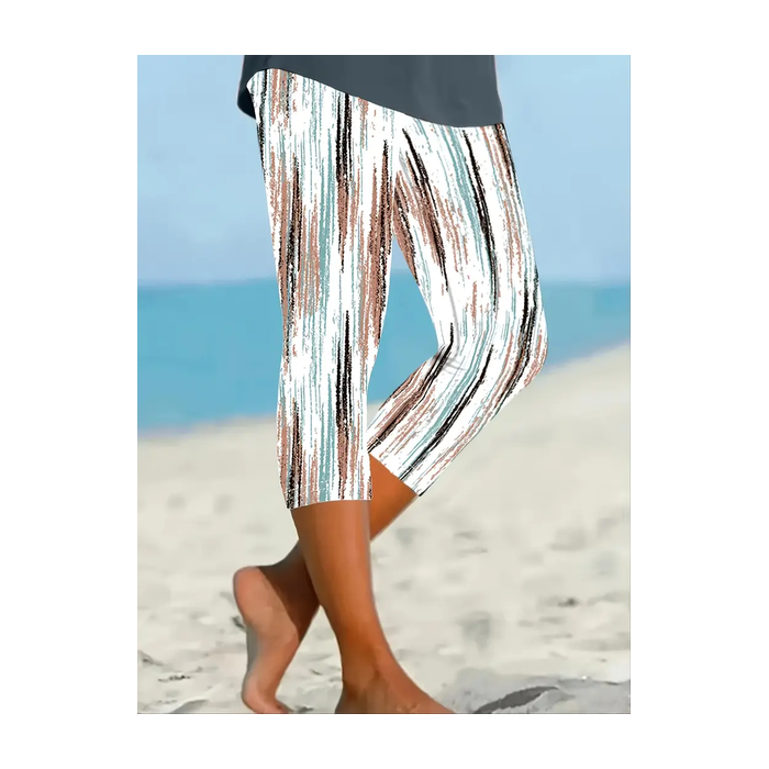 Women's Trousers Elastic Waist Legging Daily Going Out Casual Printing Striped Summer Pants