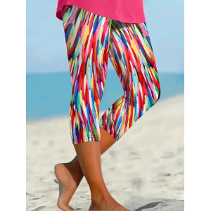 Women's Abstract Capris Elastic Waist Pant Casual Summer Trousers