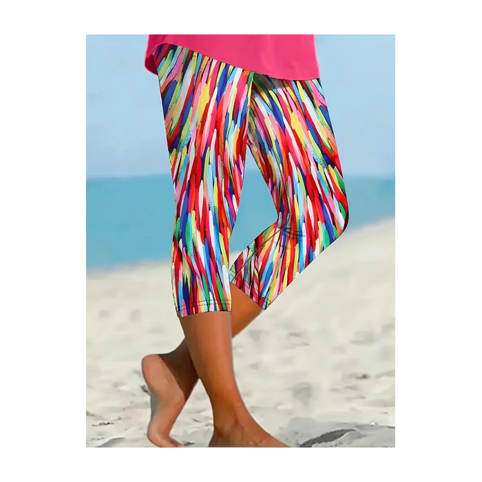 Women's Abstract Capris Elastic Waist Pant Casual Summer Trousers