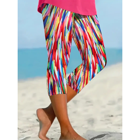 Women's Abstract Capris Elastic Waist Pant Casual Summer Trousers