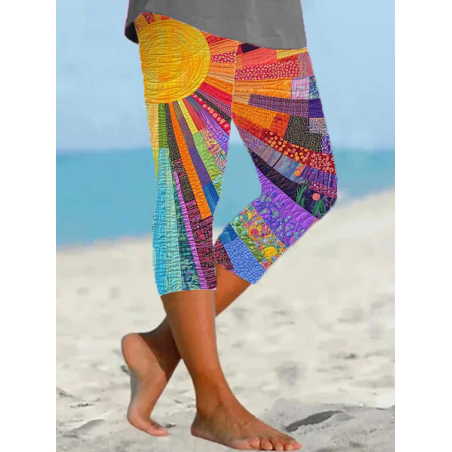 Women's Hippie Capris Elastic Waist Pant Casual Summer Trousers