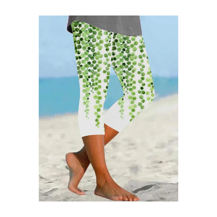 Women's Floral Capris Elastic Waist Pant Casual Summer Trousers