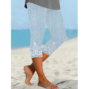 Women's Floral Capris Elastic Waist Pant Casual Summer Trousers