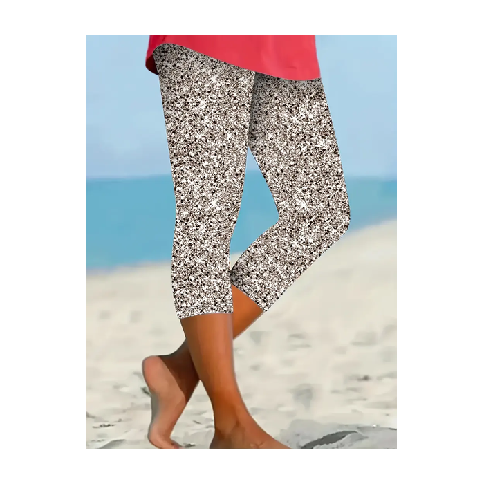 Women's Abstract Capris Elastic Waist Pant Casual Summer Trousers