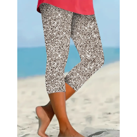 Women's Abstract Capris Elastic Waist Pant Casual Summer Trousers