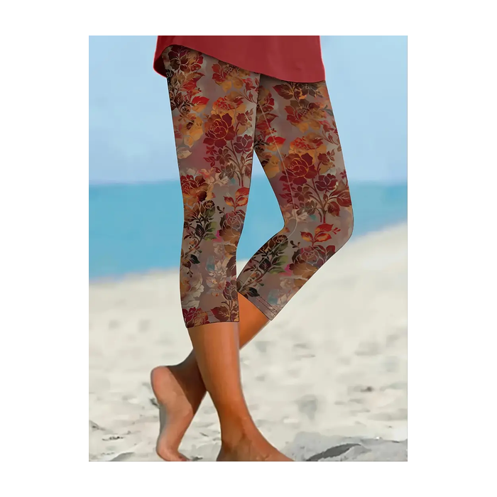 Women's Floral Capris Elastic Waist Pant Casual Summer Trousers