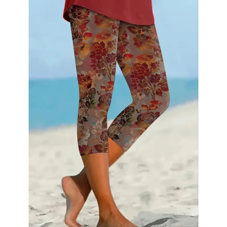 Women's Floral Capris Elastic Waist Pant Casual Summer Trousers