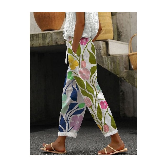 Women Floral Long Pant Casual Spring/Fall Trousers