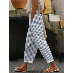 Women Striped Long Pant Casual Spring/Fall Trousers