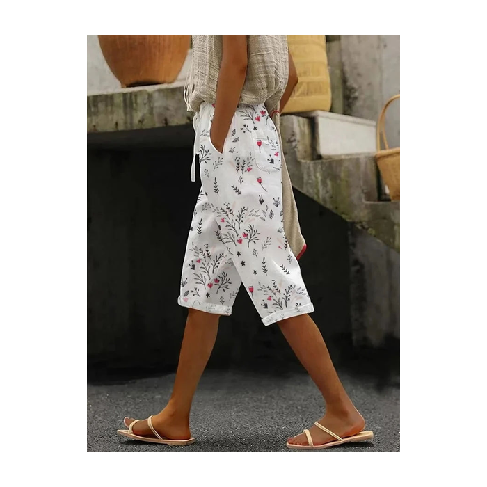 Women Floral Fifth Pants Pant Casual Summer Trousers