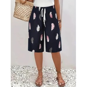 Women Feather Fifth Pants Pant Casual Summer Trousers