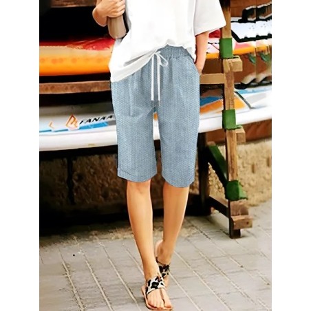 Women Faux Denim Print Graphic Fifth Pants Pant Casual Summer Trousers